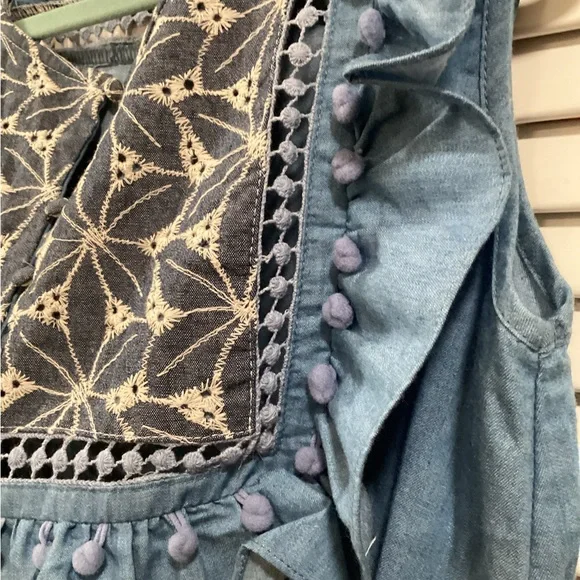 POL Ruffled Embroider boho Tunic Top   S - Picture 4 of 10